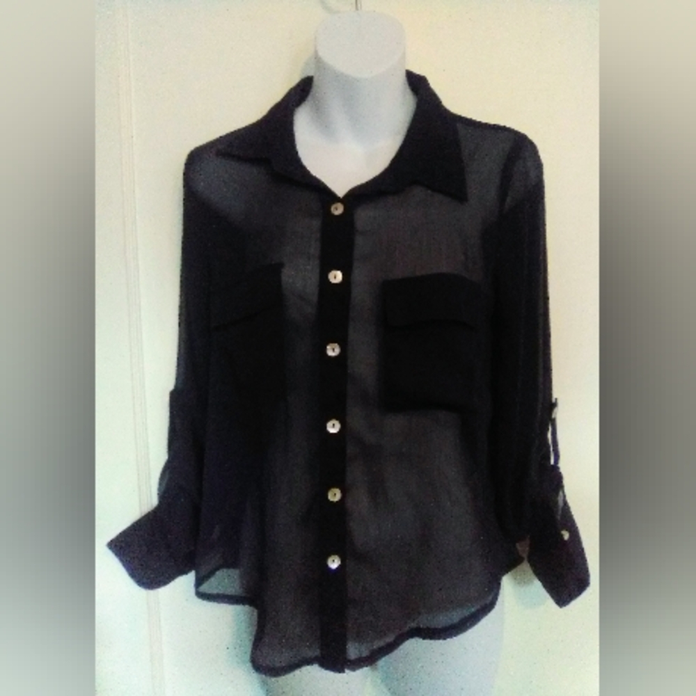 LIVING DOLL LADIES NAVY BLUE BLOUSE